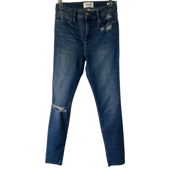 FRAME Denim Saxon Wash High Rise  Le Skinny Distressed Raw Edge Jeans SZ 25 - Picture 2 of 13